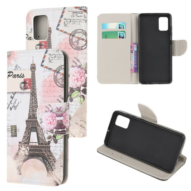 Custodia in pelle Samsung Galaxy A52 4G / A52 5G / A52s 5G Retrò Torre Eiffel