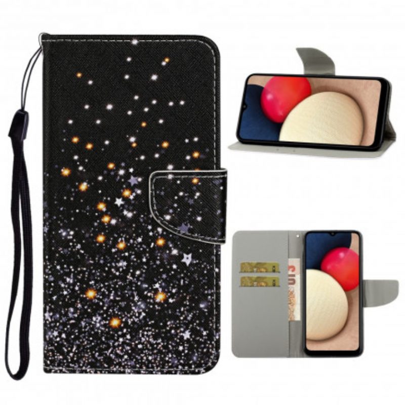 Custodia in pelle Samsung Galaxy A52 4G / A52 5G / A52s 5G Stelle E Paillettes Con Cordino