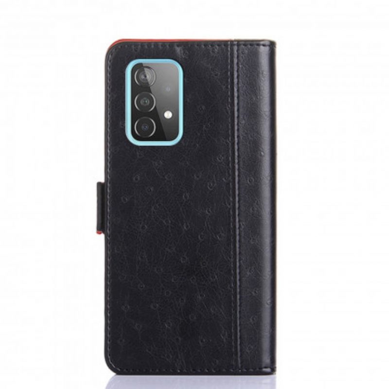 Folio Cover Samsung Galaxy A52 4G / A52 5G / A52s 5G Struttura Della Pelle Di Struzzo Bicolore