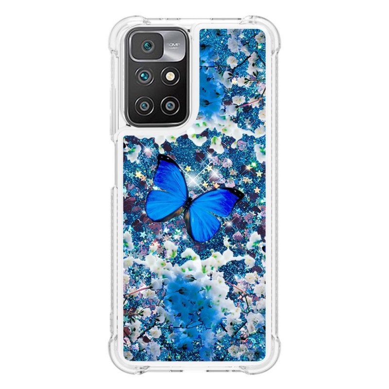 Cover Xiaomi Redmi 10 Farfalle Blu Glitterate