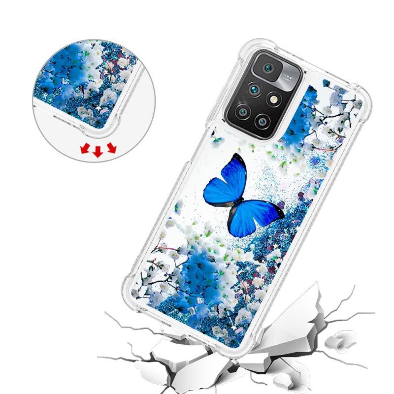 Cover Xiaomi Redmi 10 Farfalle Blu Glitterate