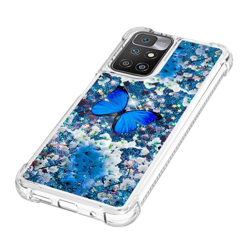 Cover Xiaomi Redmi 10 Farfalle Blu Glitterate