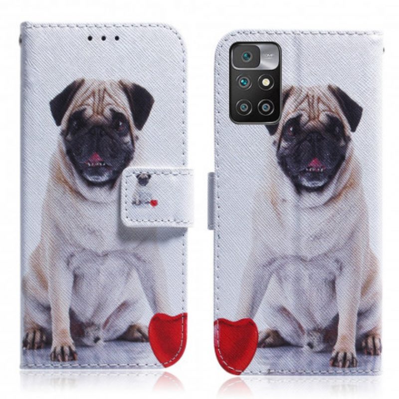 Custodia in pelle Xiaomi Redmi 10 Cane Carlino