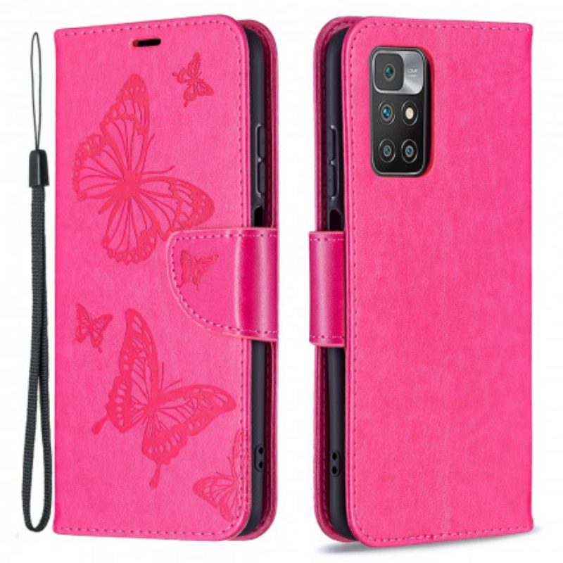 Custodia in pelle Xiaomi Redmi 10 Farfalle Stampate Strappy