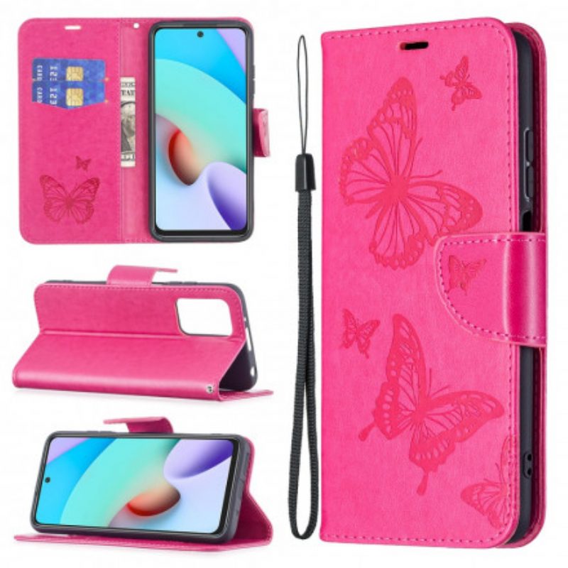 Custodia in pelle Xiaomi Redmi 10 Farfalle Stampate Strappy