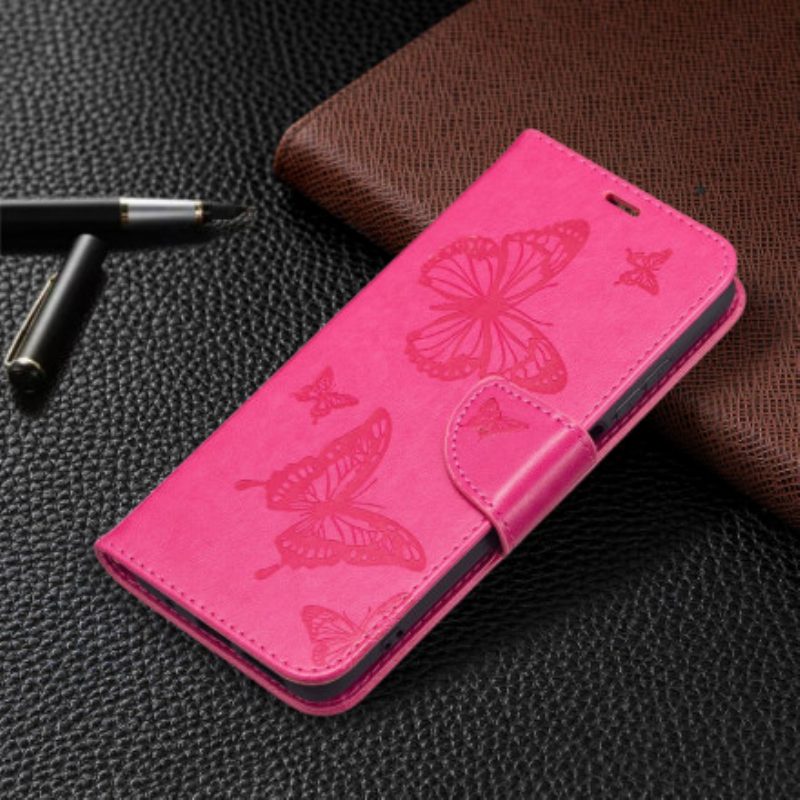 Custodia in pelle Xiaomi Redmi 10 Farfalle Stampate Strappy