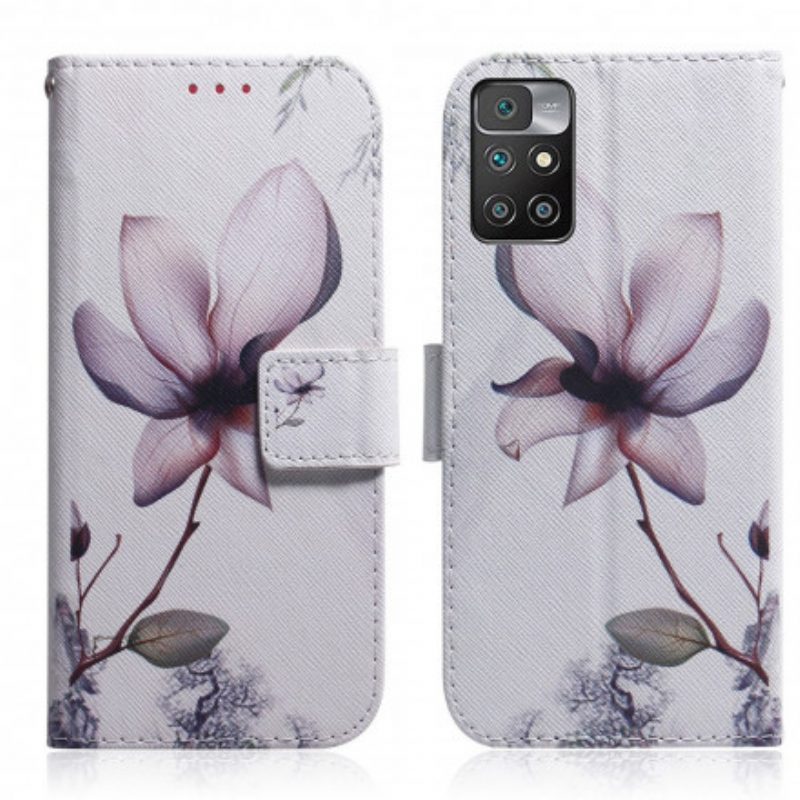 Custodia in pelle Xiaomi Redmi 10 Fiore Rosa Polveroso