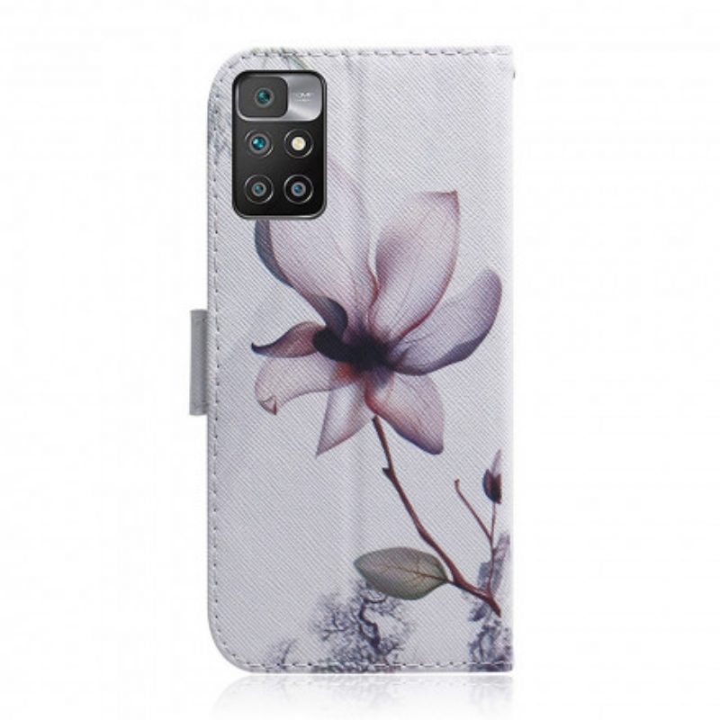 Custodia in pelle Xiaomi Redmi 10 Fiore Rosa Polveroso