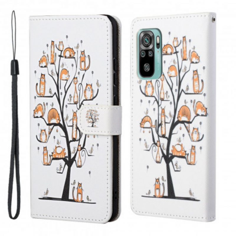 Custodia in pelle Xiaomi Redmi 10 Gatti Funky Con Cinturino