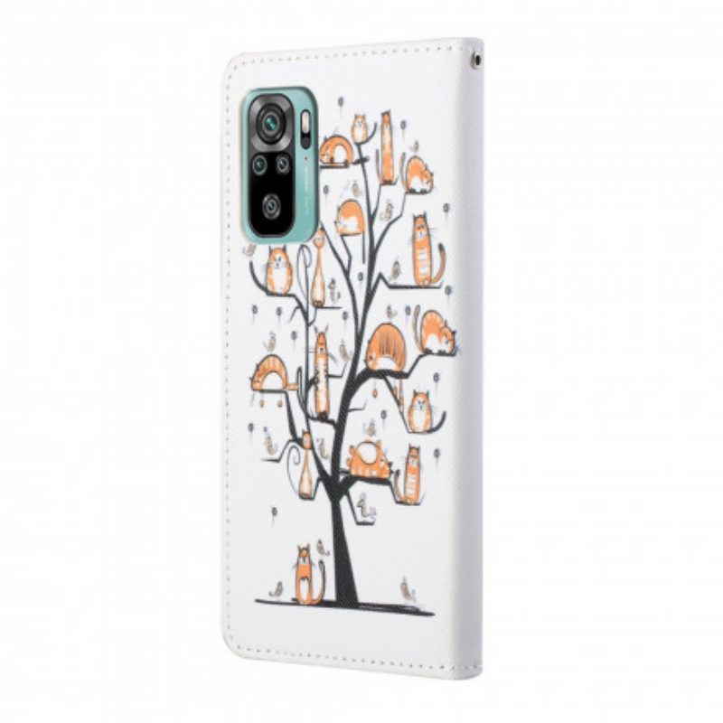 Custodia in pelle Xiaomi Redmi 10 Gatti Funky Con Cinturino