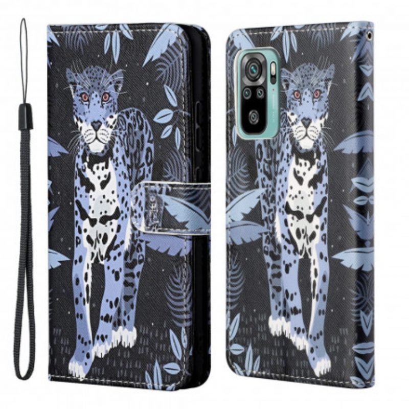 Custodia in pelle Xiaomi Redmi 10 Leopardo Con Spalline