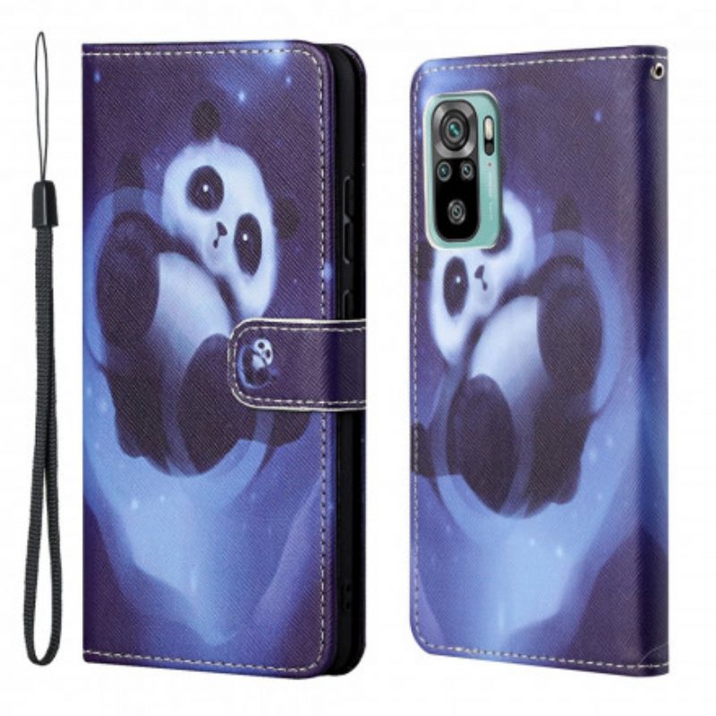 Custodia in pelle Xiaomi Redmi 10 Panda Space Con Cordino