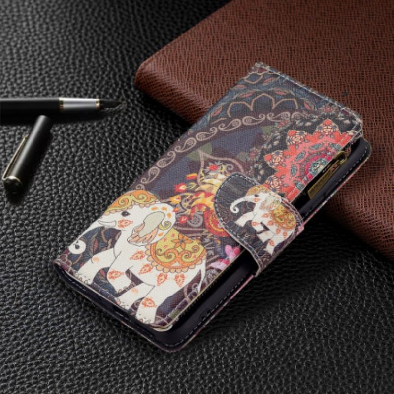 Custodia in pelle Xiaomi Redmi 10 Tasca Con Zip A Forma Di Elefante