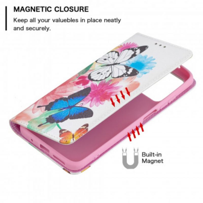 Folio Cover Xiaomi Redmi 10 Custodia in pelle Farfalle Colorate