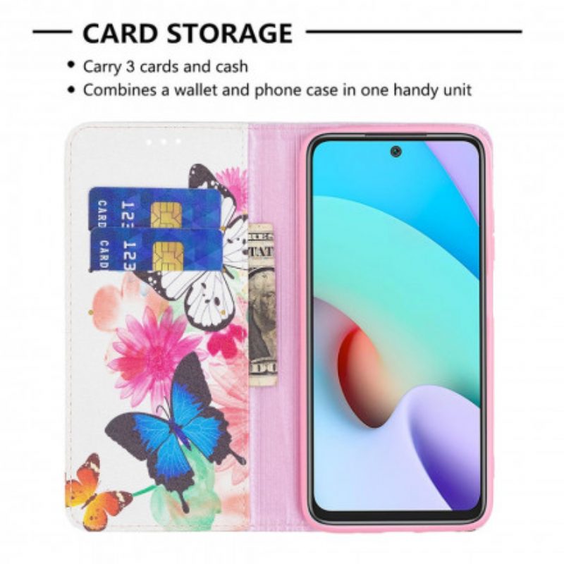 Folio Cover Xiaomi Redmi 10 Custodia in pelle Farfalle Colorate