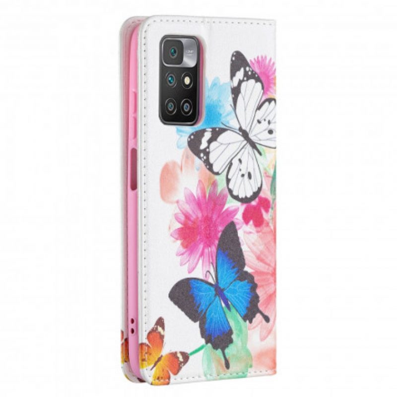 Folio Cover Xiaomi Redmi 10 Custodia in pelle Farfalle Colorate