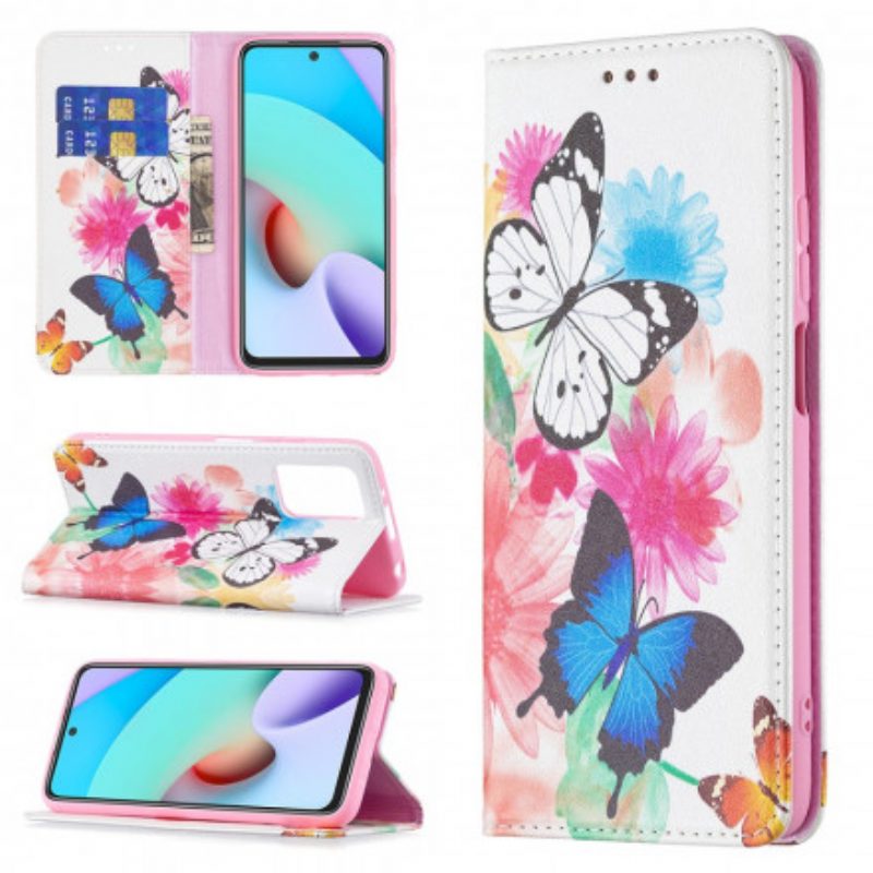 Folio Cover Xiaomi Redmi 10 Custodia in pelle Farfalle Colorate