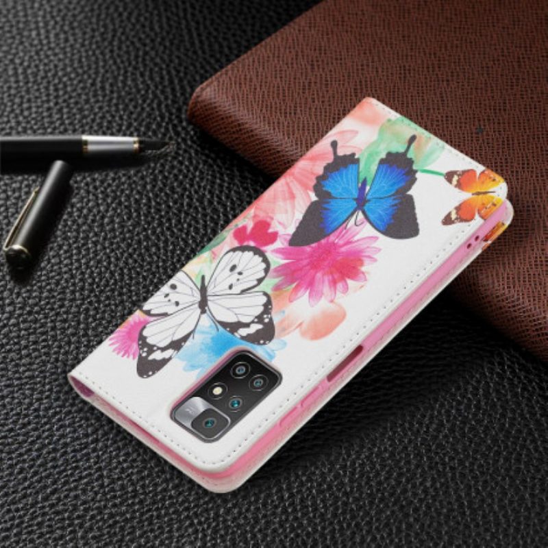 Folio Cover Xiaomi Redmi 10 Custodia in pelle Farfalle Colorate