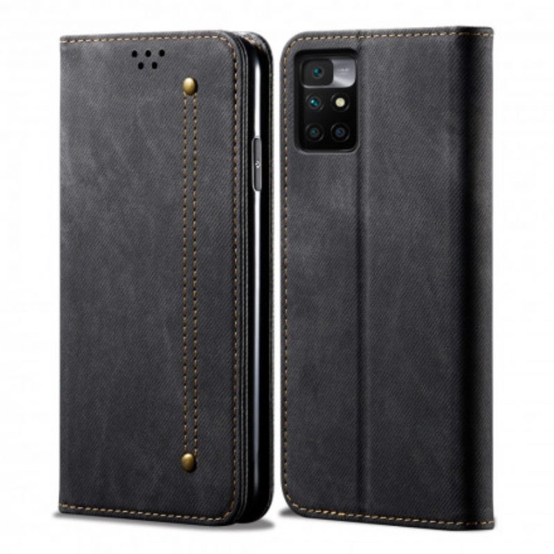 Folio Cover Xiaomi Redmi 10 Custodia in pelle Tessuto Denim