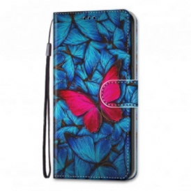 Folio Cover Xiaomi Redmi 10 Farfalla Rossa Sfondo Blu