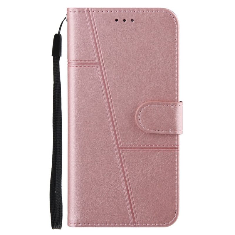 Folio Cover Xiaomi Redmi 10 Strappy Stile Geometrico In Pelle