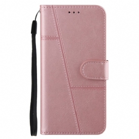 Folio Cover Xiaomi Redmi 10 Strappy Stile Geometrico In Pelle