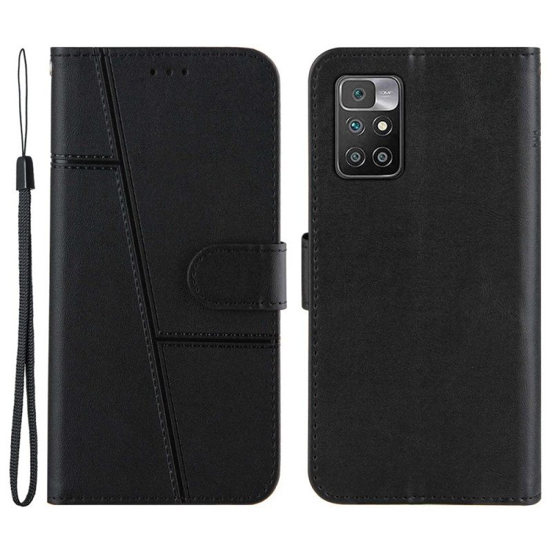 Folio Cover Xiaomi Redmi 10 Strappy Stile Geometrico In Pelle