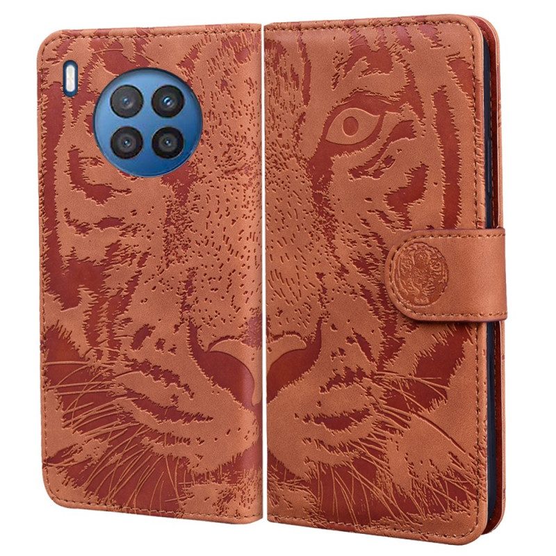 Custodia in pelle Honor 50 Lite Stampa Faccia Di Tigre