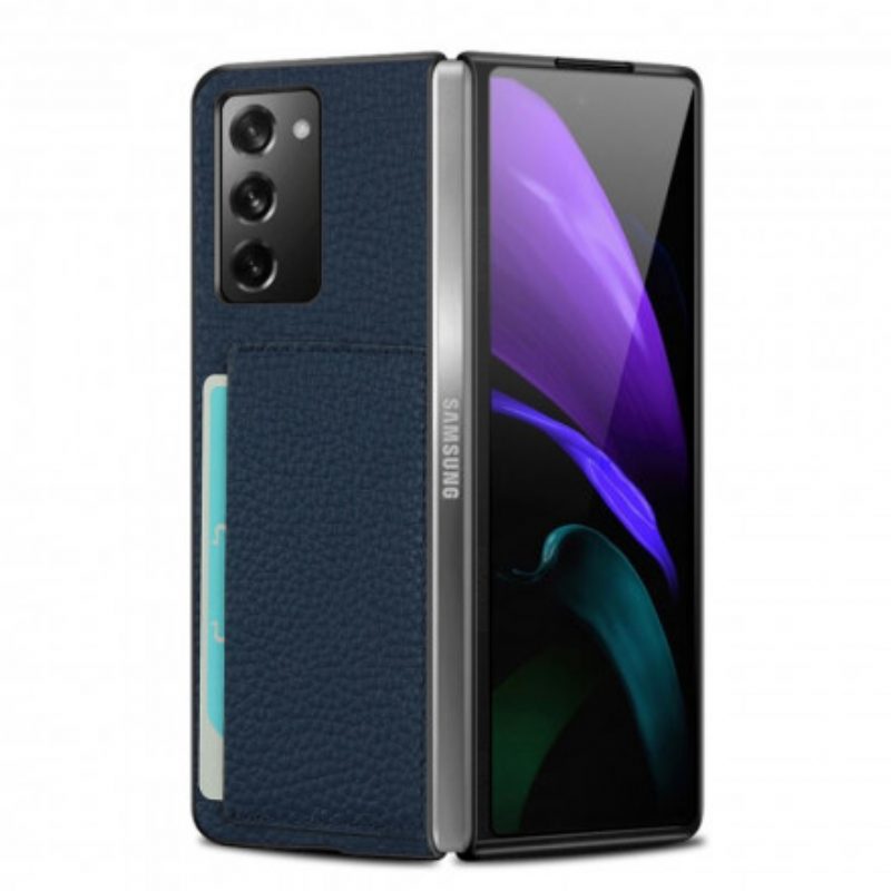 Cover Samsung Galaxy Z Fold 2 Vera Pelle Litchi Con Portacarte