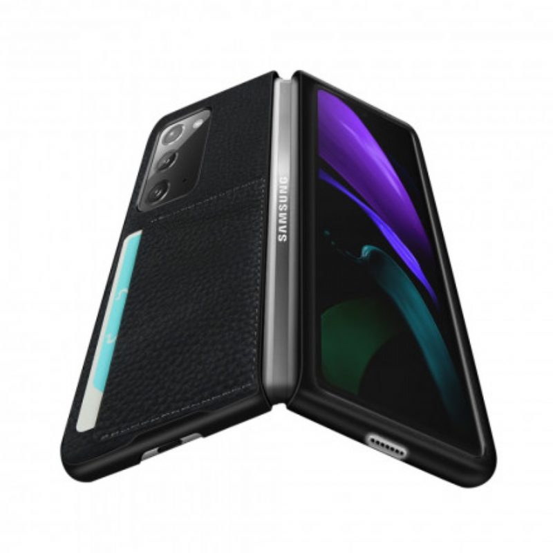 Cover Samsung Galaxy Z Fold 2 Vera Pelle Litchi Con Portacarte