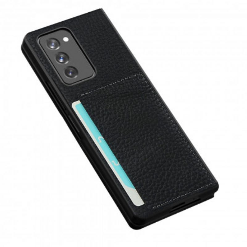 Cover Samsung Galaxy Z Fold 2 Vera Pelle Litchi Con Portacarte