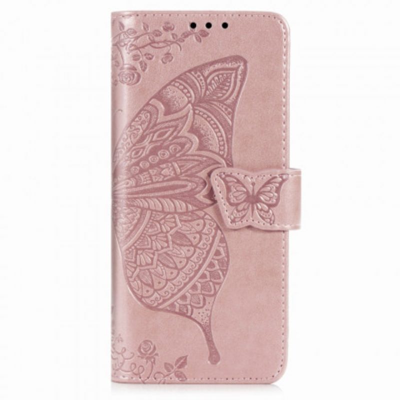 Custodia in pelle Samsung Galaxy Z Fold 2 Design A Farfalla Con Cordino