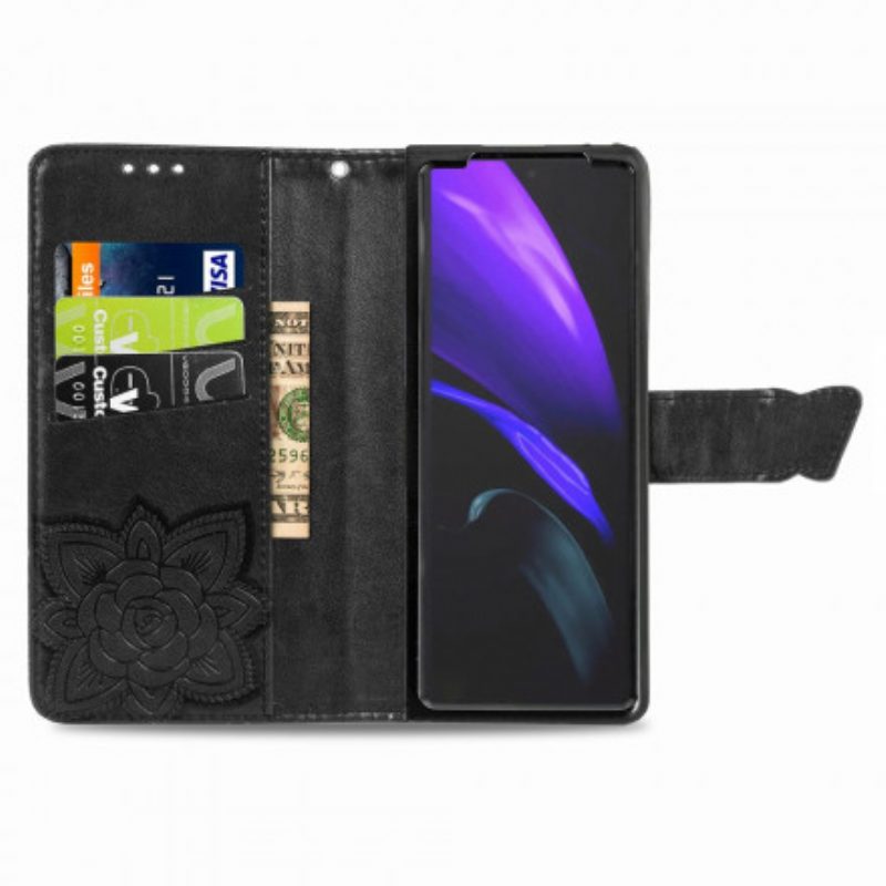 Custodia in pelle Samsung Galaxy Z Fold 2 Design A Farfalla Con Cordino