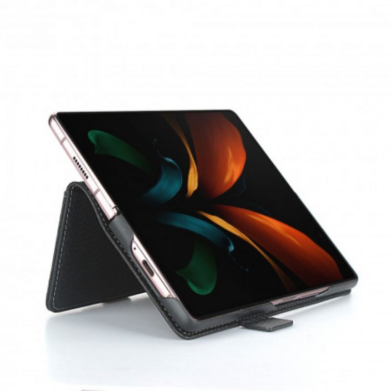 Custodia in pelle Samsung Galaxy Z Fold 2 Vera Pelle Di Litchi