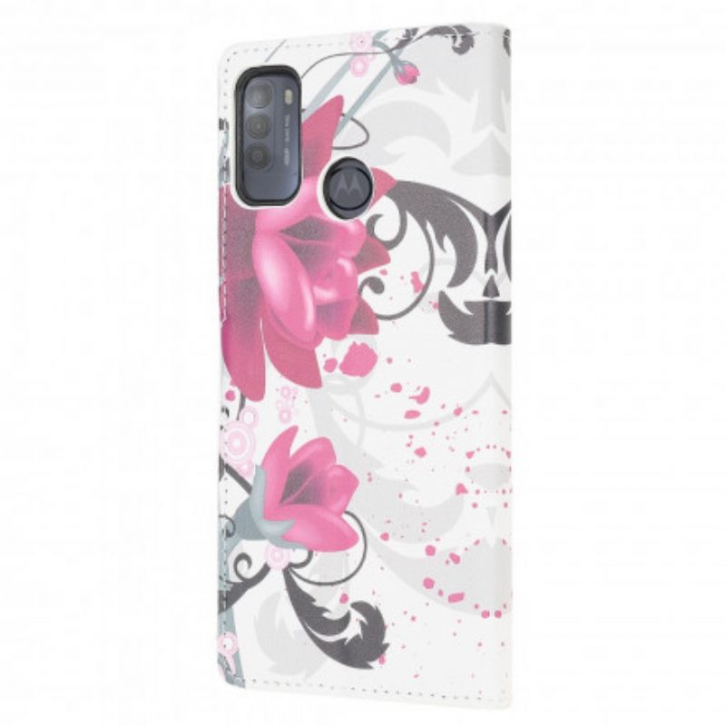 Custodia in pelle Moto G50 Fiori Tropicali