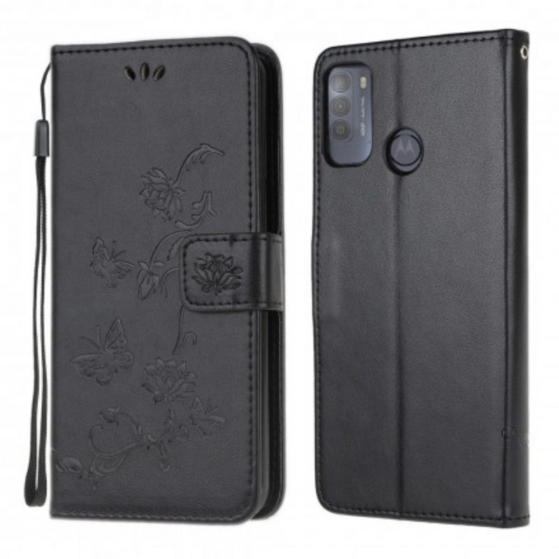 Folio Cover Moto G50 Cinturino Farfalle E Fiori