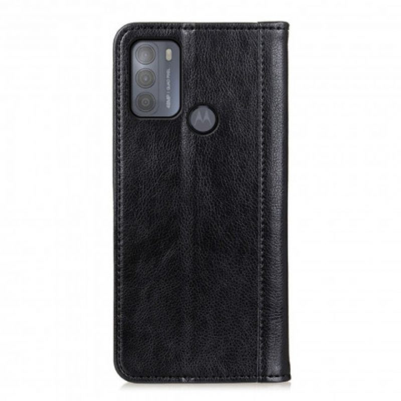 Folio Cover Moto G50 Custodia in pelle Versione In Crosta Di Litchi