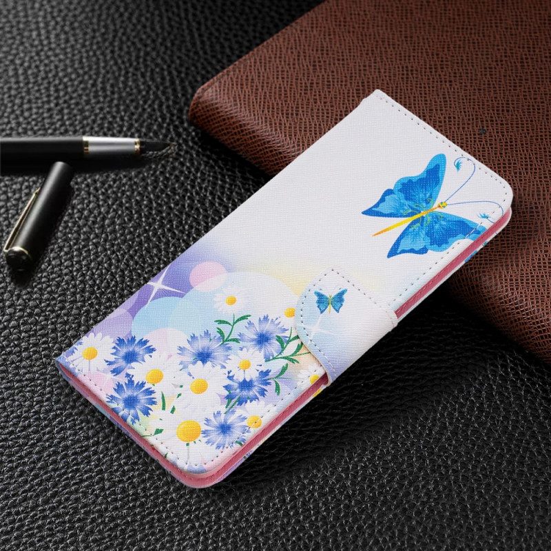 Custodia A Portafoglio Samsung Galaxy M52 5G Farfalla E Fiori