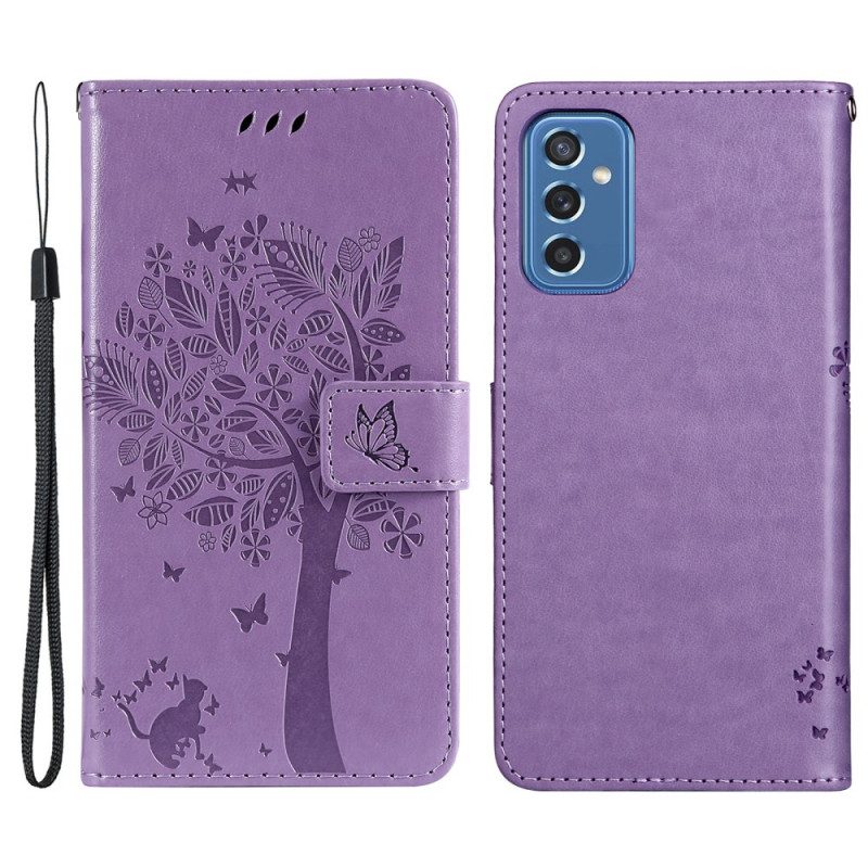 Custodia in pelle Samsung Galaxy M52 5G Albero In Fiore E Gatto