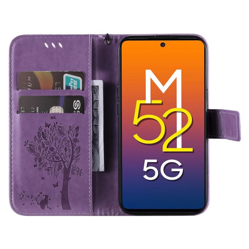 Custodia in pelle Samsung Galaxy M52 5G Albero In Fiore E Gatto