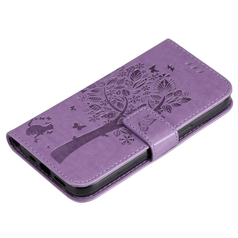 Custodia in pelle Samsung Galaxy M52 5G Albero In Fiore E Gatto