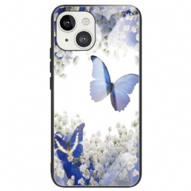 Cover iPhone 14 Vetro Temperato Con Farfalle Blu