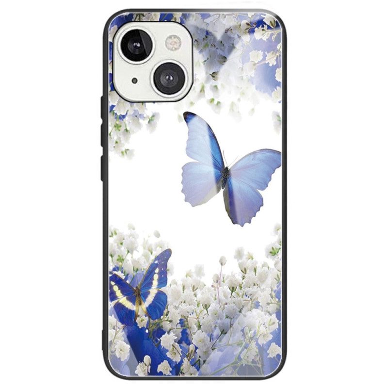 Cover iPhone 14 Vetro Temperato Con Farfalle Blu