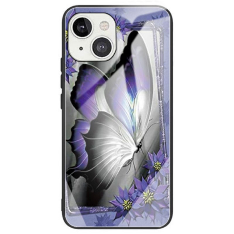 Cover iPhone 14 Vetro Temperato Farfalla Viola