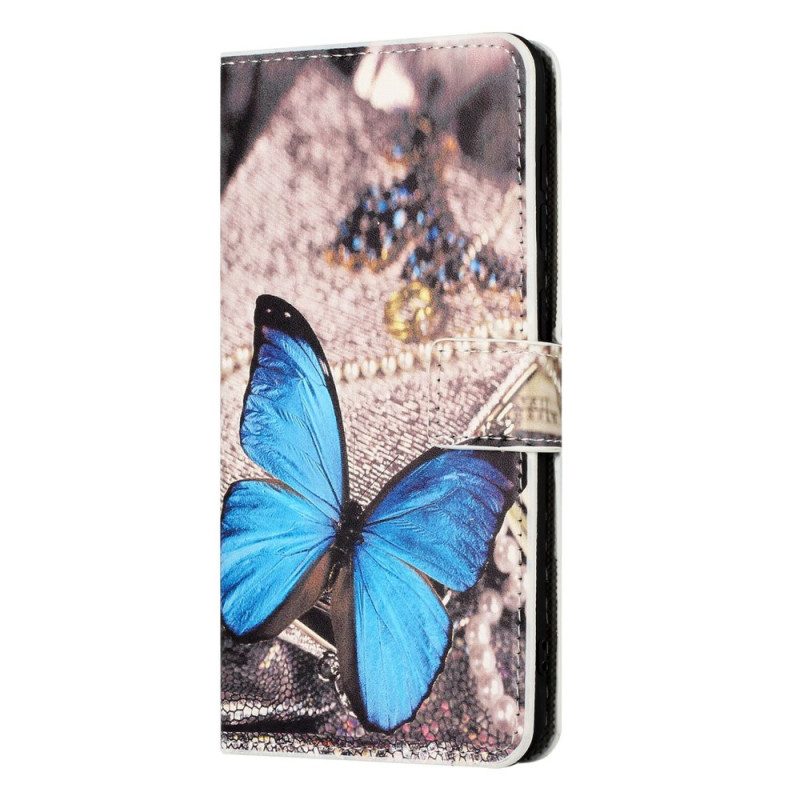 Custodia A Portafoglio iPhone 14 Farfalla Blu