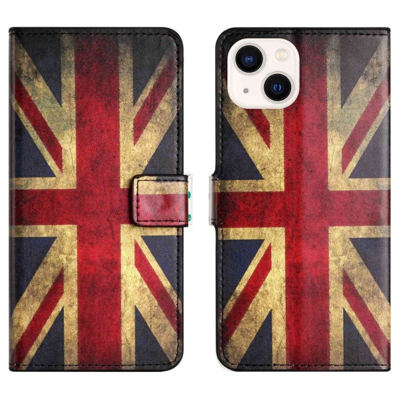 Custodia in pelle iPhone 14 Bandiera Inglese D'epoca