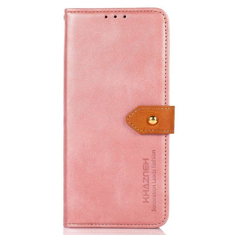 Custodia in pelle iPhone 14 Chiusura Dorata Bicolore Khazneh