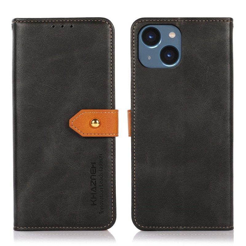 Custodia in pelle iPhone 14 Chiusura Dorata Bicolore Khazneh