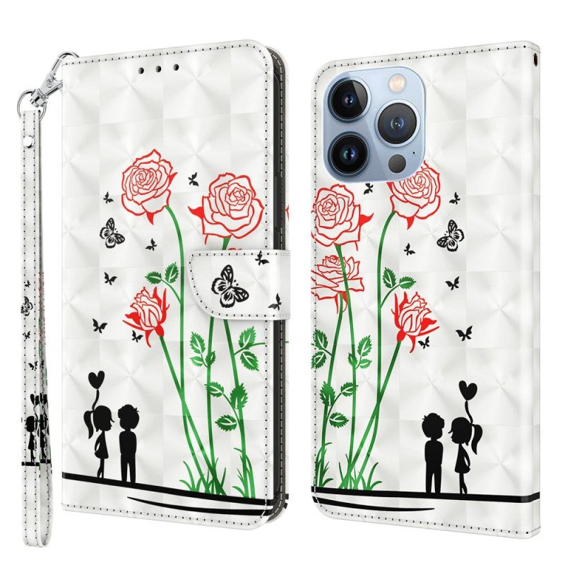 Custodia in pelle iPhone 14 Cordino Love Dandelions