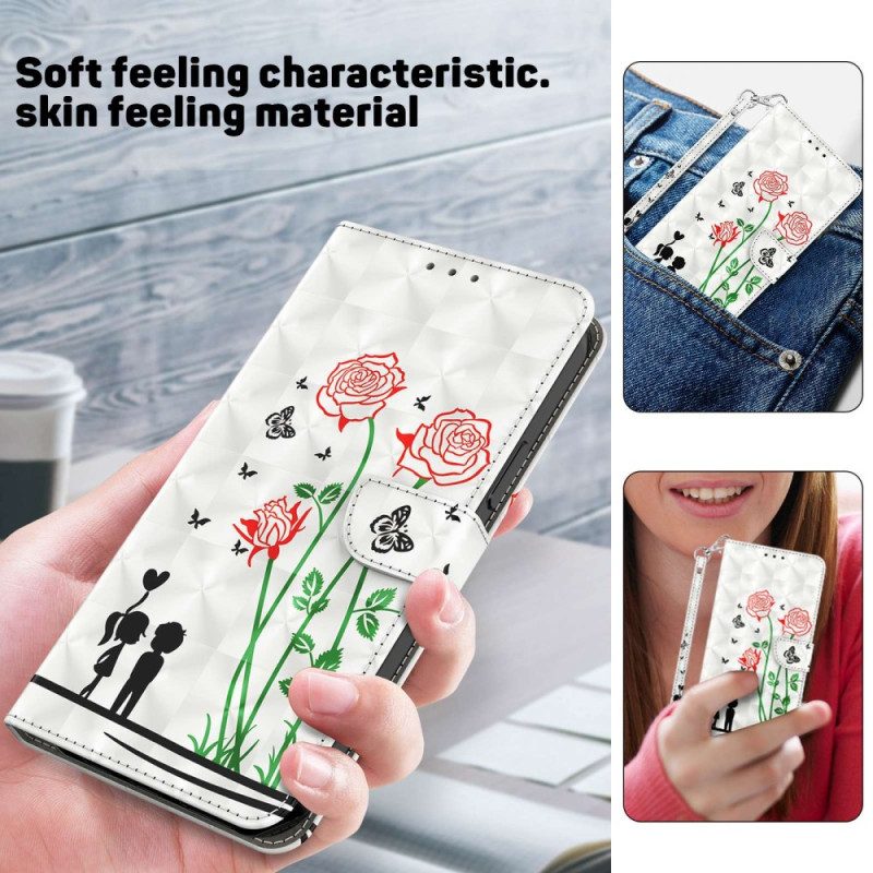 Custodia in pelle iPhone 14 Cordino Love Dandelions